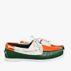 Ontspannen driekleurige oranje bootmocassins voor heren, Groen