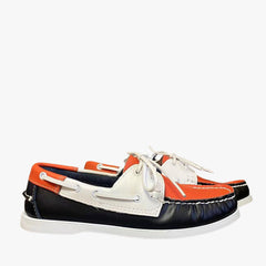 Ontspannen driekleurige oranje bootmocassins voor heren, Zwart
