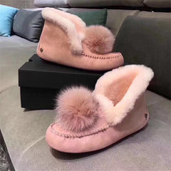 Indiaanse mocassins in gevoerd suède met pompon, Roos
