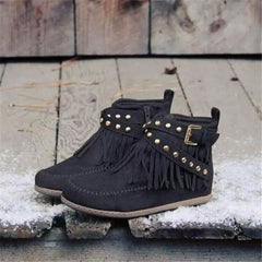 Indiaanse mocassins met franje en gespen, Zwart