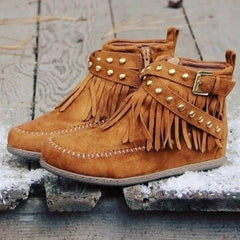 Indiaanse mocassins met franje en gespen, Bruin