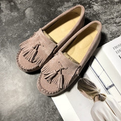 Indiaanse mocassins in suède met kwastjes, Roos