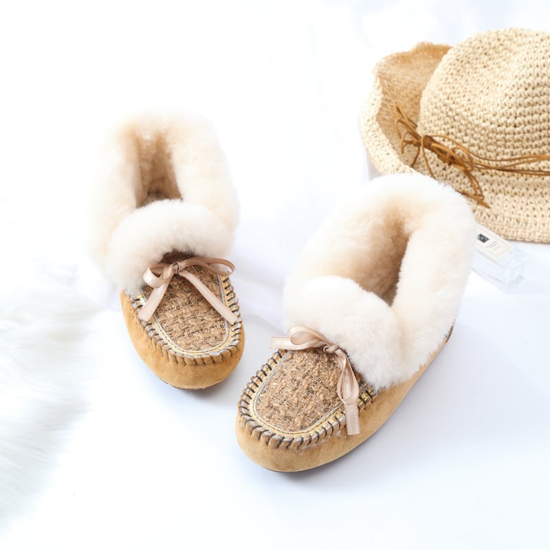 Gevoerde suède Indian mocassins met tweed schacht
