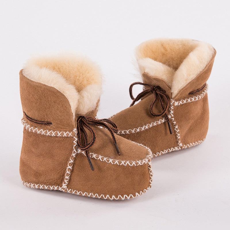 Indiaanse leren mocassin-laarsjes met bont voor baby