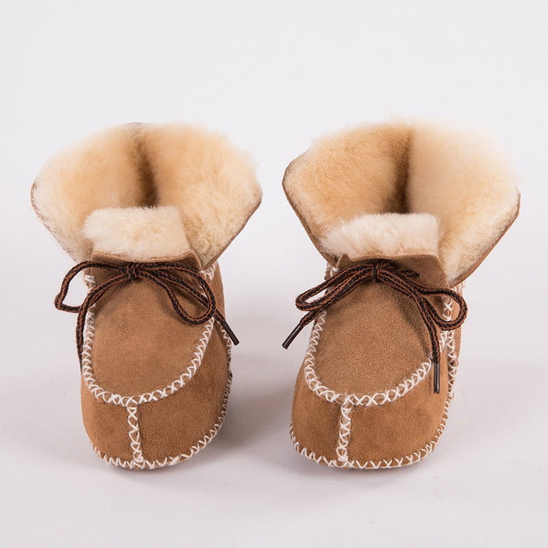 Indiaanse leren mocassin-laarsjes met bont voor baby