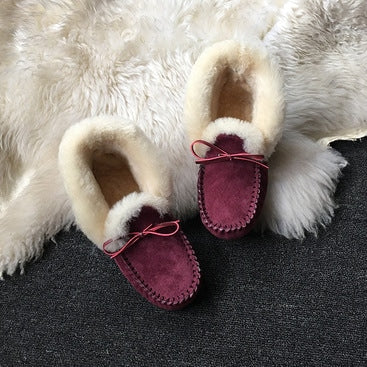Gevoerde suède wintermocassins in Indiaanse stijl