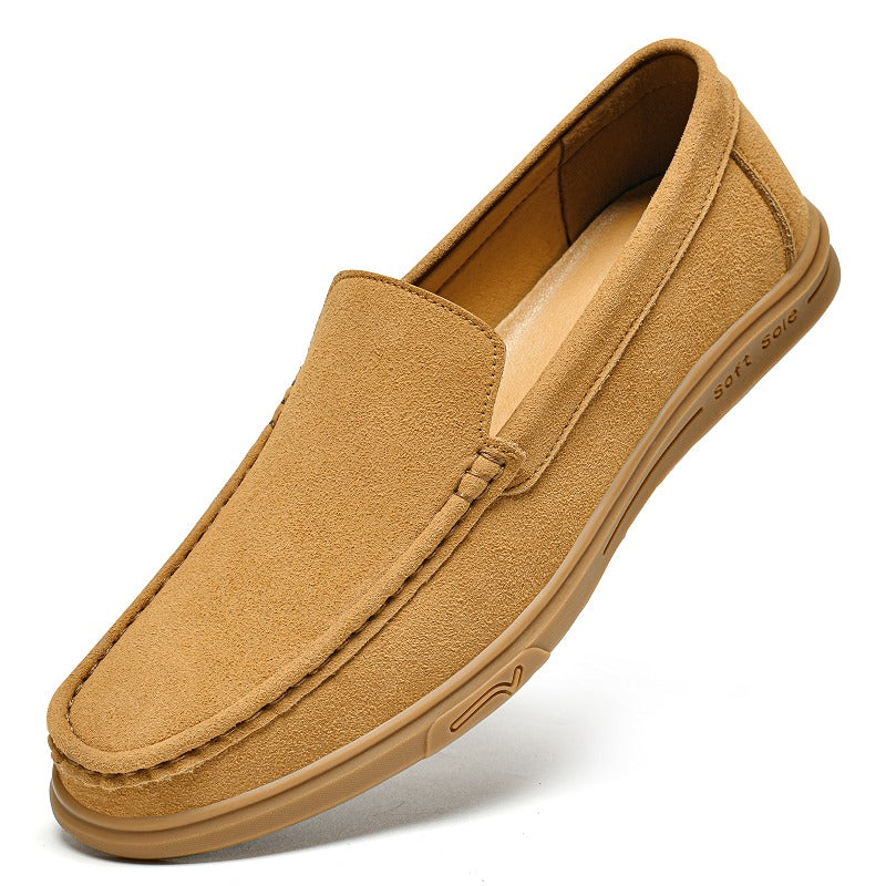 Instap loafer heren met soepele profielzool in camel, detail van het materiaal