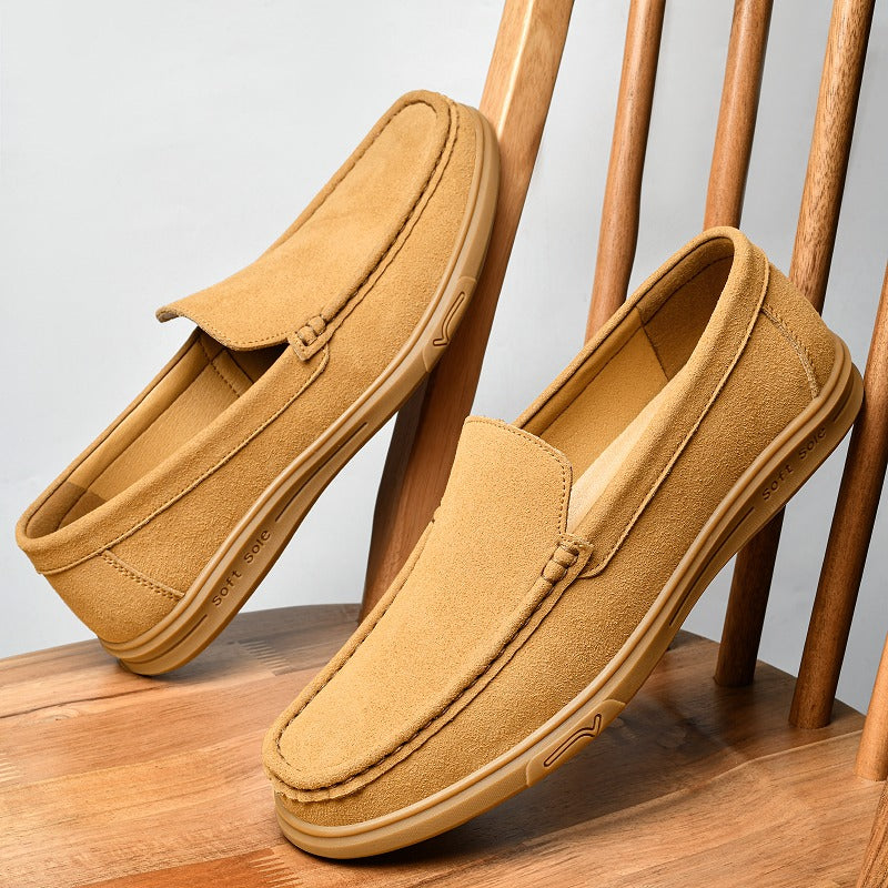 Instap loafer heren met soepele profielzool in camel, zijaanzicht