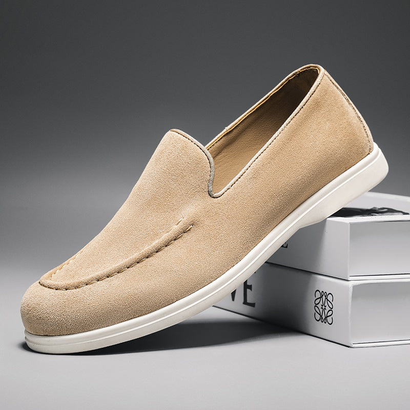 Instap loafer heren met witte zool in beige, close-up