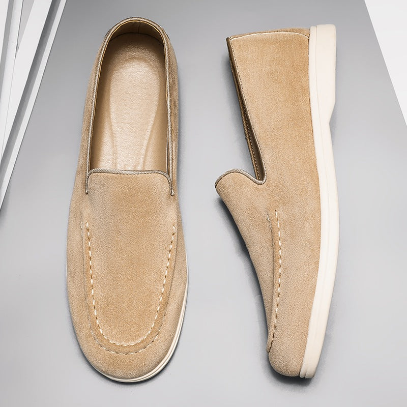 Instap loafer heren met witte zool in beige, detail van het materiaal
