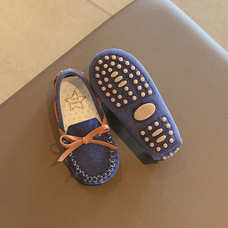 Bruine suède loafers met strik voor jongens