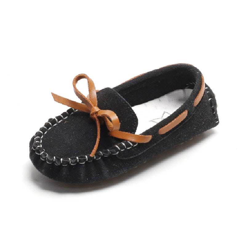 Bruine suède loafers met strik voor jongens