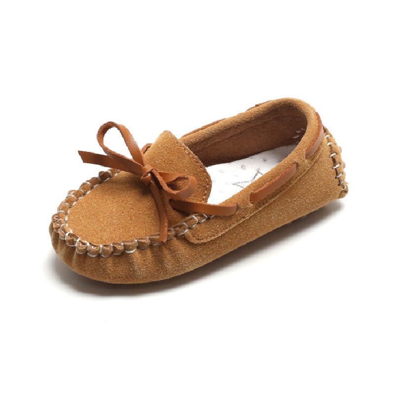 Bruine suède loafers met strik voor jongens