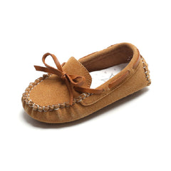 Bruine suède loafers met strik voor jongens, Bruin