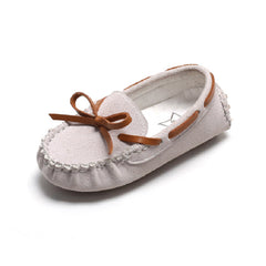 Bruine suède loafers met strik voor jongens, Wit