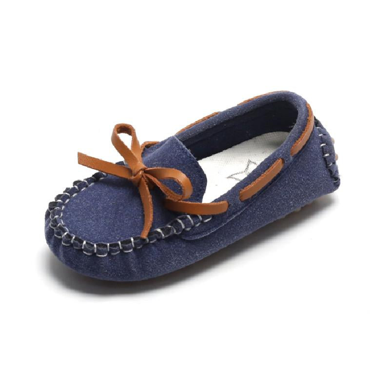 Bruine suède loafers met strik voor jongens