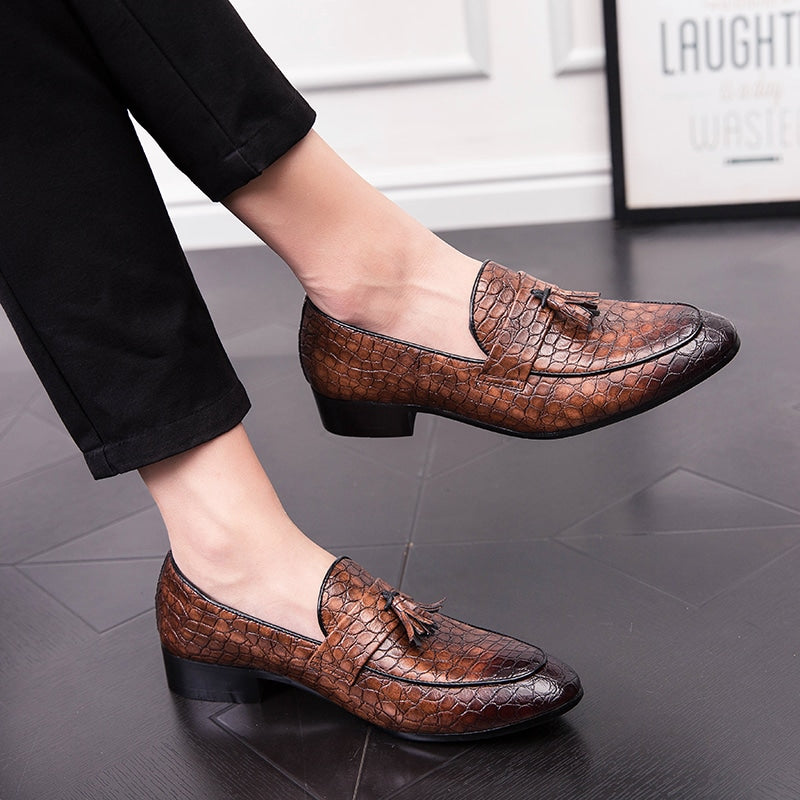 Heren loafers met kwastjes in echt leer met croco-effect