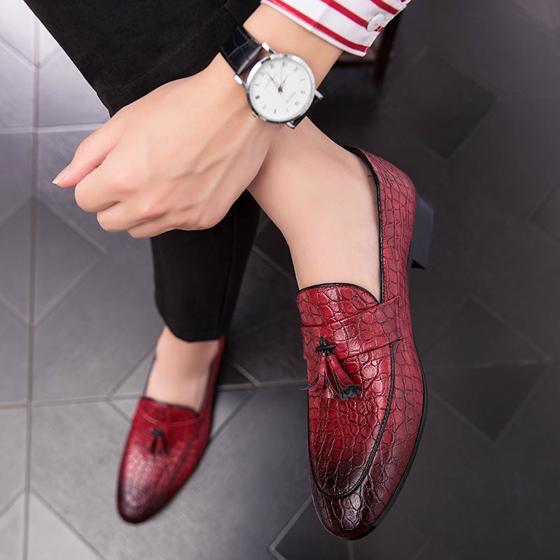Heren loafers met kwastjes in echt leer met croco-effect