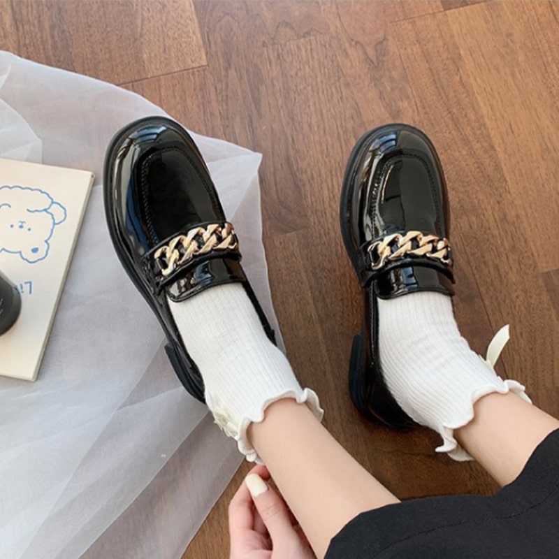 zwarte leren loafer met hak