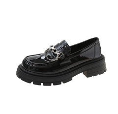 Dames loafers in laklook met dikke zool, Zwart