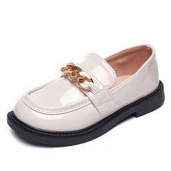 Gelakte loafers met glinsterende ketting voor meisjes, Wit