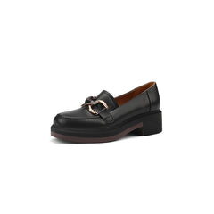 Leren loafers met hak en dikke zool voor dames, Zwart