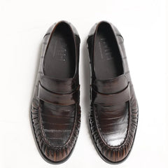 Leren heren loafer met palingleer-look in zwart en bruin, Donkerbruin