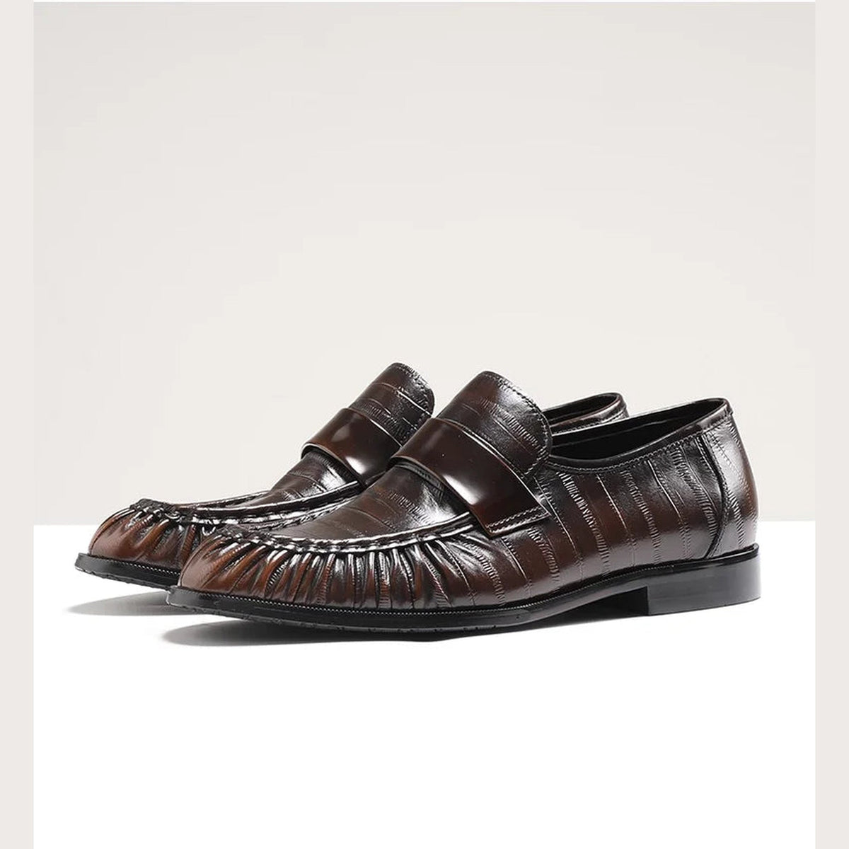 Leren heren loafer met palingleer-look - donkerbruin, foto 3