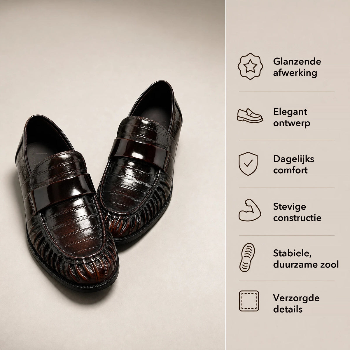 Leren heren loafer met palingleer-look - zwart, foto 4