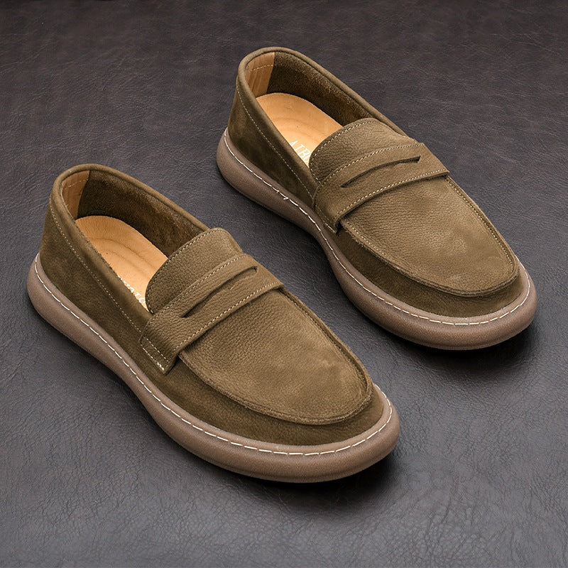 Kaki leren mocassin, voorkant