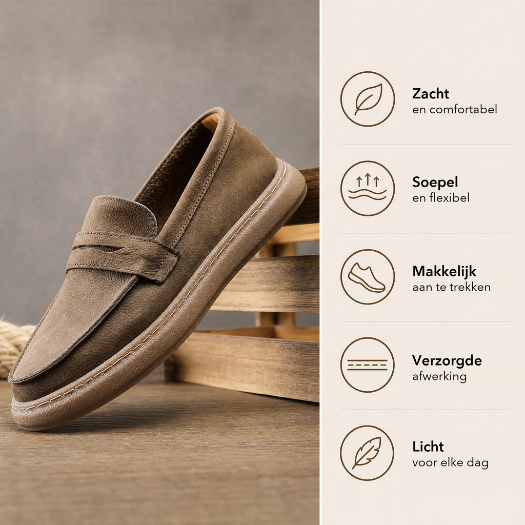 Bruine leren mocassin, voorkant