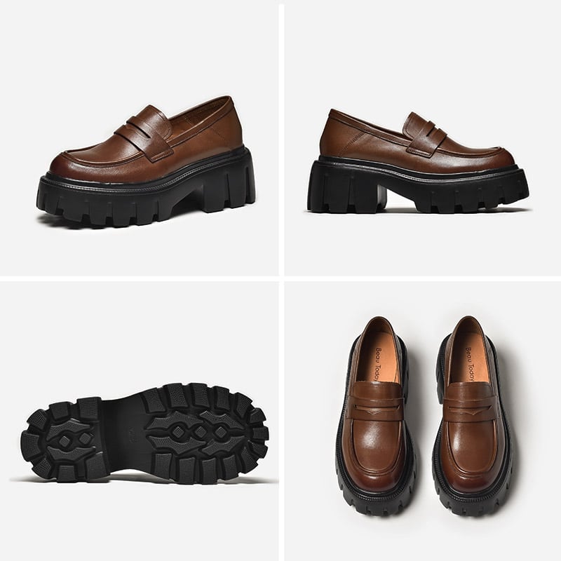 Lederen loafers met ronde neus voor dames