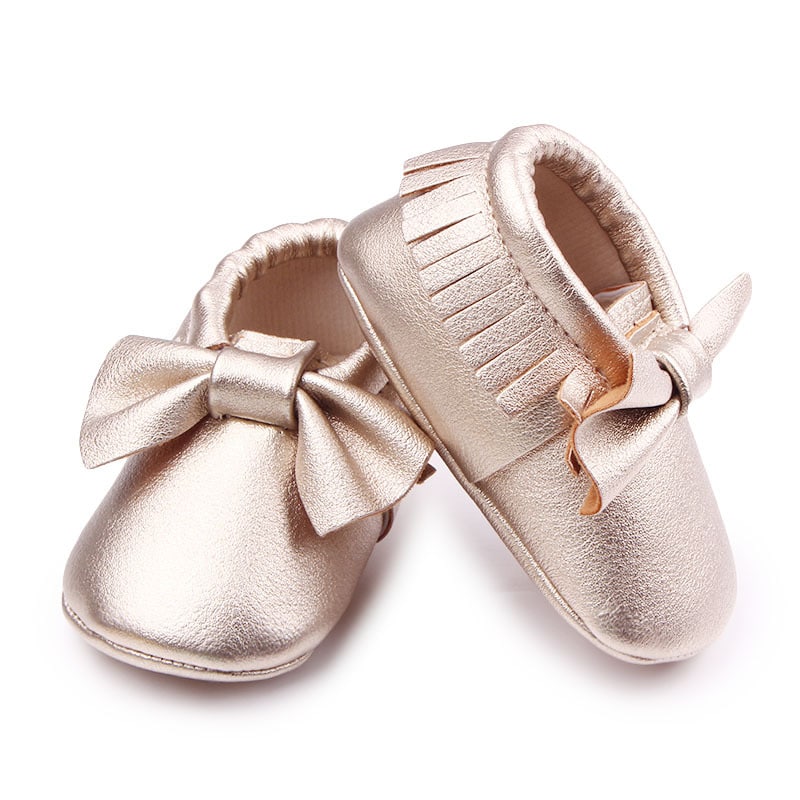 Leren loafers met grote strik voor babymeisjes