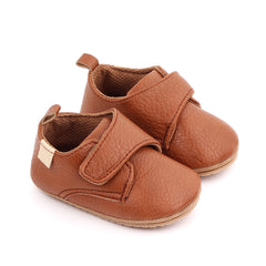 Leren loafers met klittenband en antislipzool voor babyjongens, Bruin