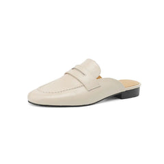 Leren penny loafer-muil voor dames met lage hak, Beige
