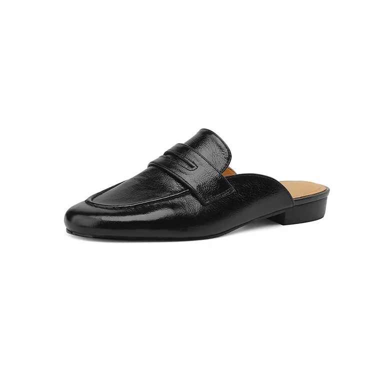 Leren penny loafer-muil voor dames met lage hak in goud, achterkant