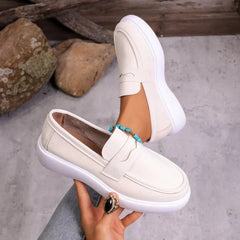 Loafer dames met dikke witte zool en band, Beige