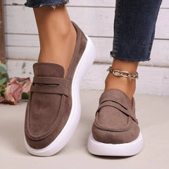 Loafer dames met dikke witte zool en band, Taupe