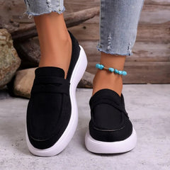 Loafer dames met dikke witte zool en band, Zwart