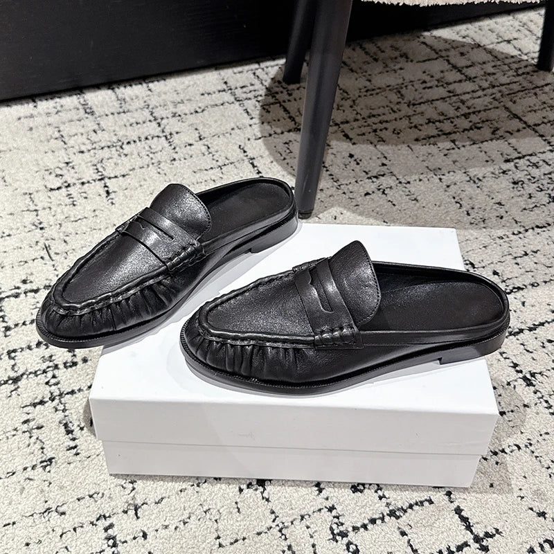 Loafer-mule dames leer platte hak in zwart suède, voorkant