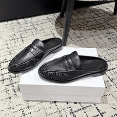 Loafer-mule penny dames met platte hak, Zwart glad
