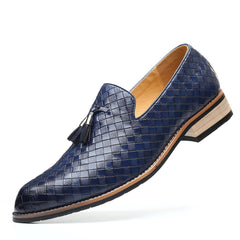 Loafers met kwastjes in gevlochten leereffect, Blauw
