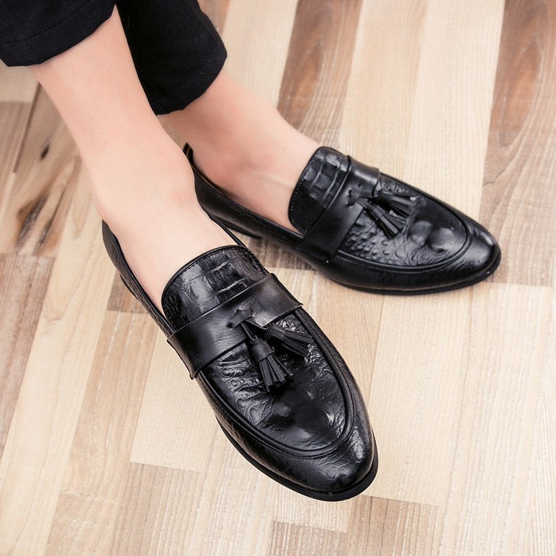 Loafers met kwastjes en krokodillenleer effect