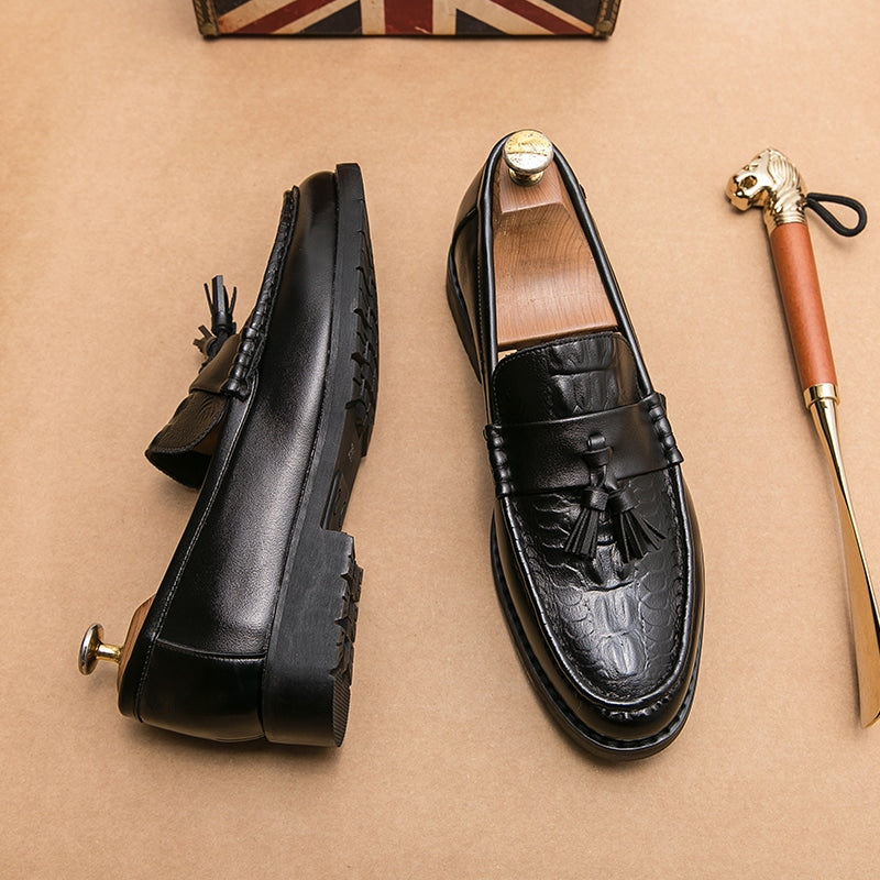 Ademende leren loafers met kwastjes voor heren