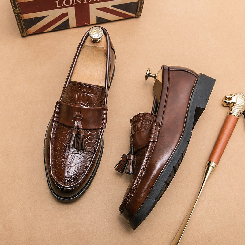 Ademende leren loafers met kwastjes voor heren
