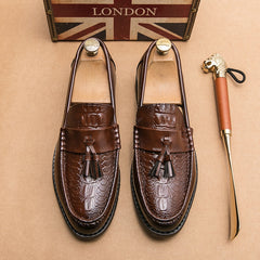 Ademende leren loafers met kwastjes voor heren, Bruin
