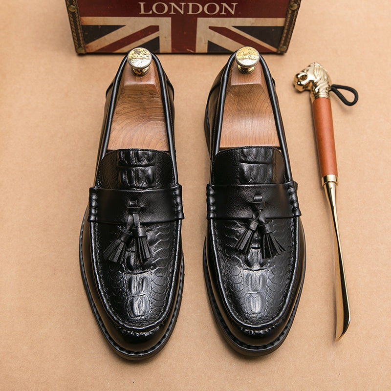 Ademende leren loafers met kwastjes voor heren