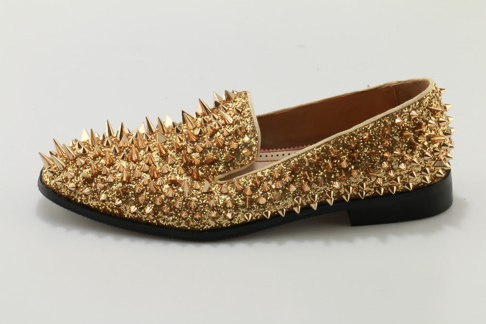 Gouden nepleren loafers met studs voor heren