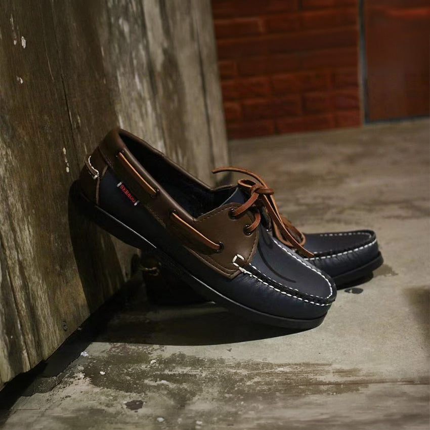 Donkerblauwe bootmocassins voor heren