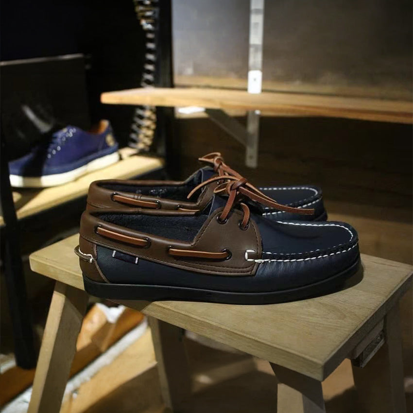 Donkerblauwe bootmocassins voor heren